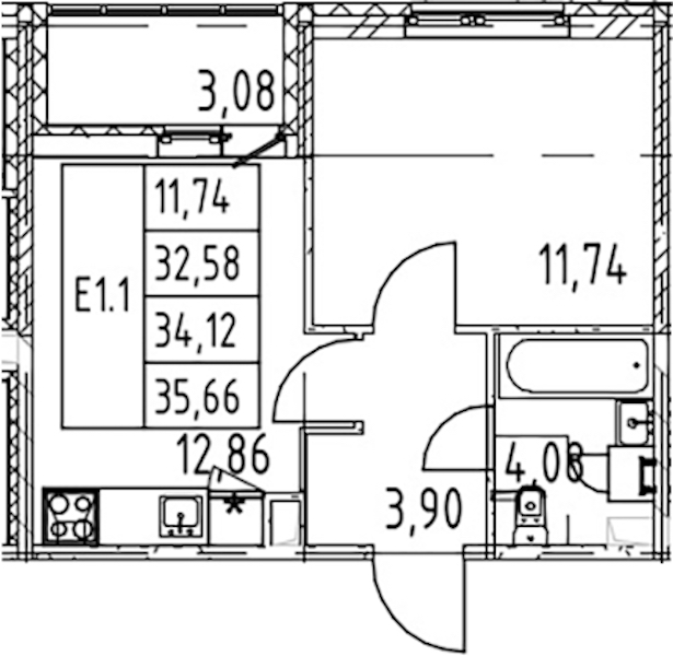 1-комнатная квартира 32.58 м², 1/12 эт., ЖК «Полис ЛАВрики»